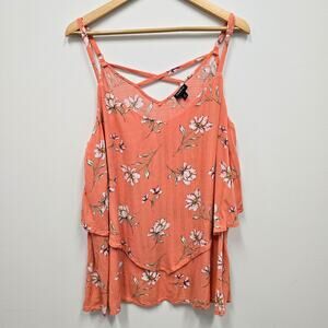 Torrid Orange Floral Lattice Back Cold Shoulder Top 2X Plus Size
